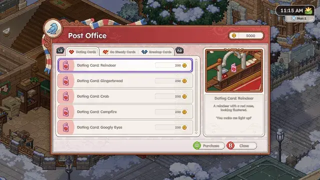 Relationship cards at the post office counter in Mossport