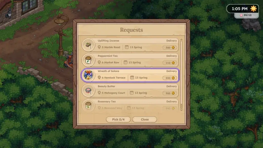 Business requests listing goods, delivery addresses, and coin rewards