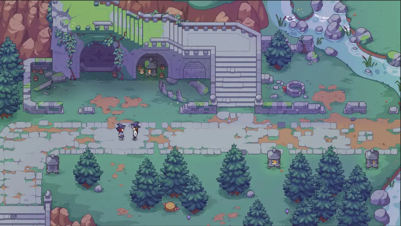 An early pixel-art scene from Project Spellbound